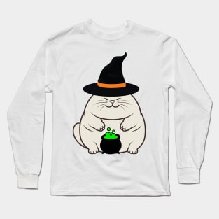 Funny fat cat is wearing a witch costume Long Sleeve T-Shirt